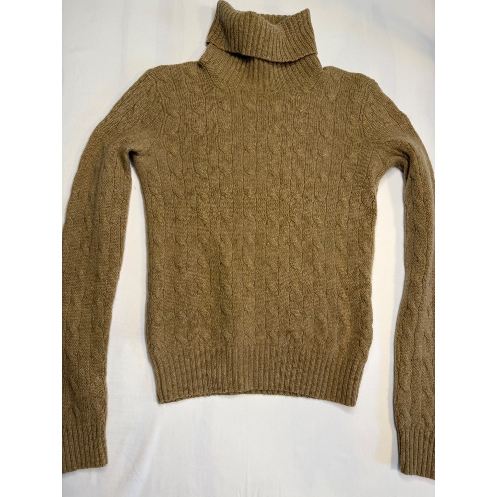 Ralph Lauren Slim Fit 100% Cashmere Cable Knit Turtleneck Sweater Taupe S - Picture 5 of 11